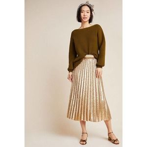 42. Maeve Anthropologie Natalia Metallic Gold Sequin Skirt Size 10